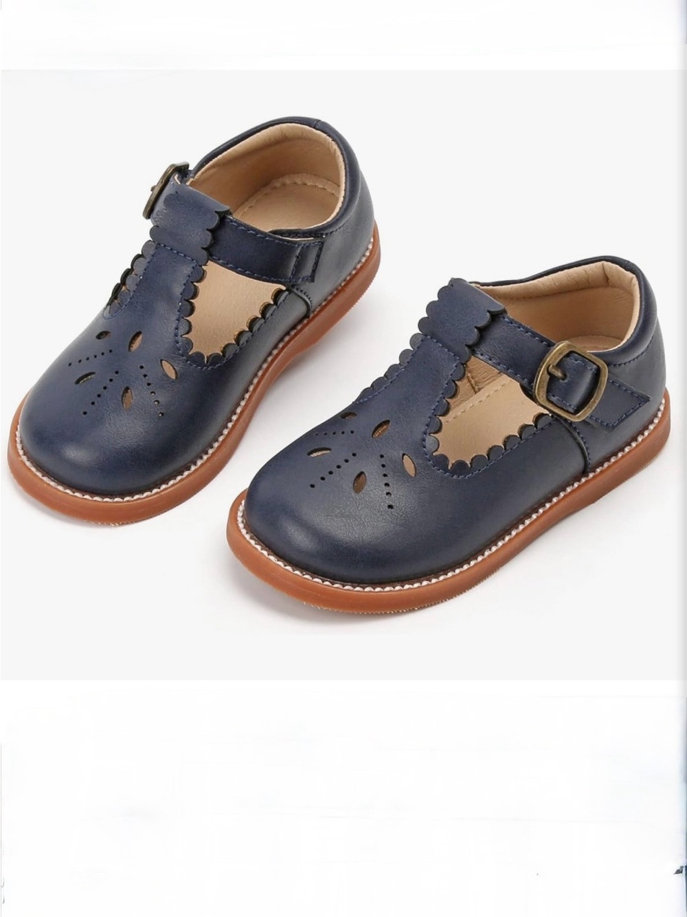 Toddler Navy Mary Jane Shoes - Classic Scallop T-Strap